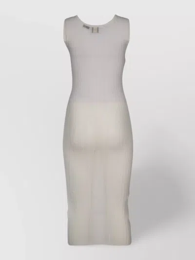 Pinko Crew Neckline Ribbed Texture Midi Length Dress In White
