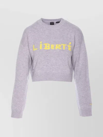 PINKO CREWNECK CROP KNITWEAR EMBROIDERED GRAPHIC