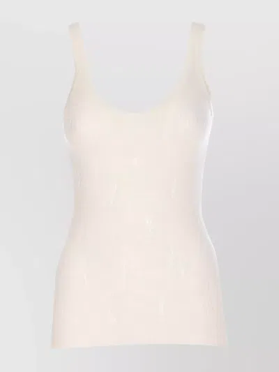 Pinko Crewneck Distressed Ribbed Sleeveless Stretch Top In White