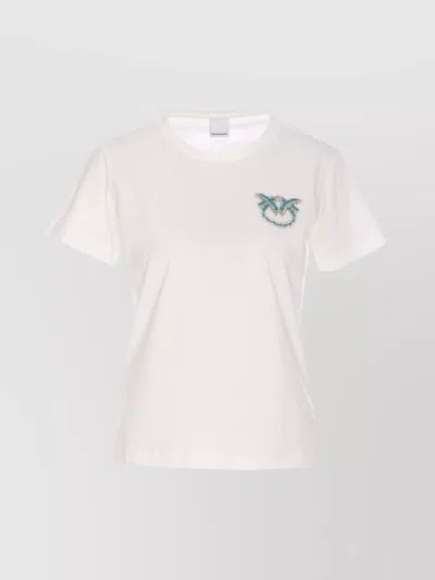 Pinko Crewneck Embroidered Crystal Detail Top In White