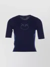 Pinko Crewneck Embroidered Tritone Ribbed Short Sleeves Sweater In Blue
