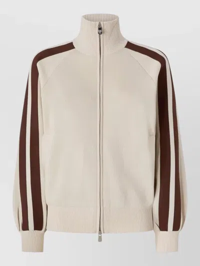 Pinko Crewneck Jacket Contrast Stripe High Collar In White