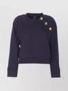 Pinko Crewneck Knitwear With Gold Logo Buttons In Blue