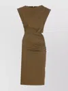 Pinko Crewneck Midi Dress With Cut Out Detail In Green