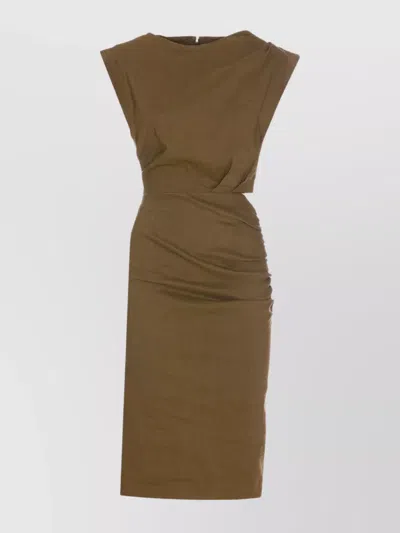 Pinko Crewneck Midi Dress With Cut Out Detail In Green