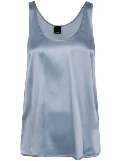 Pinko Crazy Satin Silk Tank Top In Blue