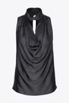 Pinko Crinkle Satin Top With Draping In Limo Black