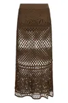 Pinko Long Skirt Made Of Viscose Blend With Patterned Crochet Effect In Green