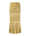 Pinko Long Crochet-effect Fitted Skirt With Floral Patterns In Orange