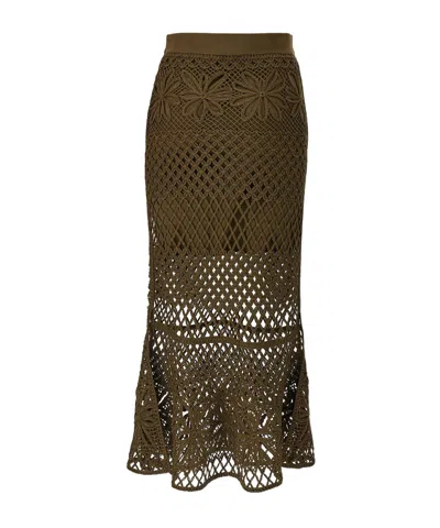 Pinko Crispo Fancy Crochet-effect Long Skirt In Green