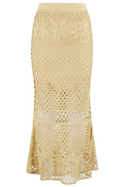 Pinko Crispo Fantsy Net Skirt In Giallo Canna D`india