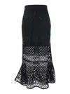 Pinko Black Long Skirt With Perforated Design And Floral Motif In Viscose Blend Woman In Black