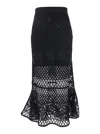 Pinko Black Long Skirt With Perforated Design And Floral Motif In Viscose Blend Woman In Black