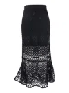 Pinko Black Long Skirt With Perforated Design And Floral Motif In Viscose Blend Woman In Black