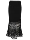 Pinko Black Long Skirt With Perforated Design And Floral Motif In Viscose Blend Woman In Black