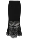 Pinko Black Long Skirt With Perforated Design And Floral Motif In Viscose Blend Woman In Black