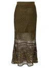 Pinko Long Skirt Made Of Viscose Blend With Patterned Crochet Effect In Brown