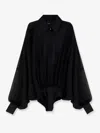 Pinko Chiffon And Poplin Bodysuit With Wide Sleeves In Black