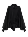 Pinko Chiffon And Poplin Bodysuit With Wide Sleeves In Black