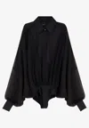 Pinko Crystal Buttoned Collared Sheer Shirt In Black