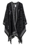 Pinko Draped Fringe Lightweight Patterned Knit Cape In Black