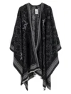 Pinko Draped Fringe Lightweight Patterned Knit Cape In Black