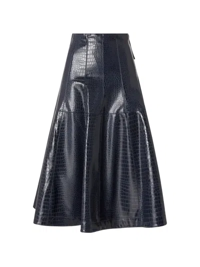 Pinko Croc-effect Flared Midi Skirt In Black