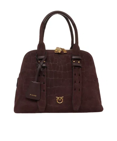 Pinko Croc-effect Satchel In Burgundy