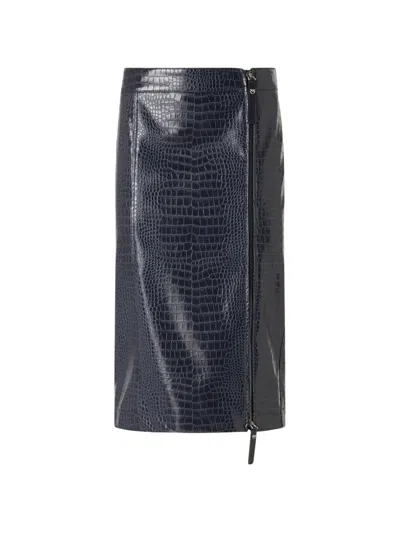 Pinko Croc-effect Zip-fastening Midi Skirt In Blue