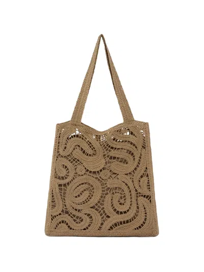 Pinko Crochet-design Shoulder Bag In Brown