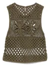 Pinko Crochet-designed Green Top With Floral Cutouts In Multicolor