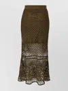 Pinko Long Skirt Made Of Viscose Blend With Patterned Crochet Effect In Brown