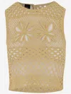 Pinko Sleeveless Crochet Top With Openwork In Yellow