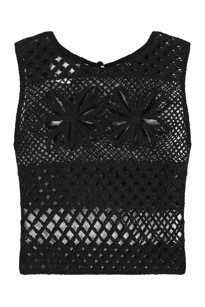 Pinko Crochet Knit Tank Top In Animal Print