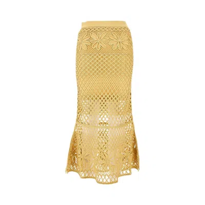 Pinko Crochet Knitted Ankle-length Skirt In Yellow