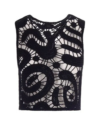Pinko Crochet Open-knit Sleeveless Top In Nero Limousine