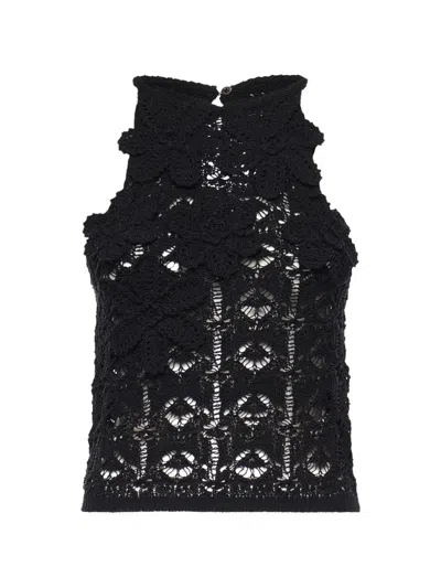 Pinko Crochet Tank Top In Black