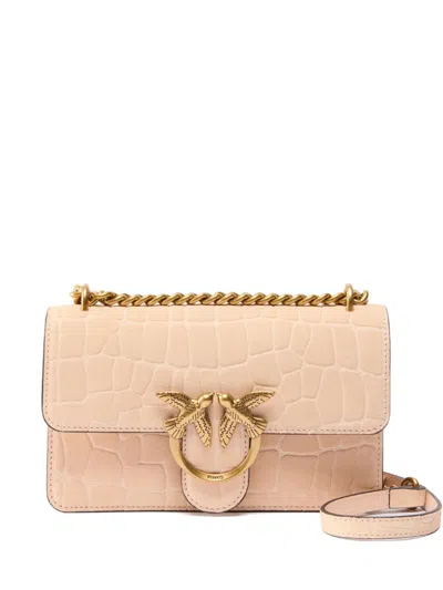 Pinko Crocodile-effect Bird Chain Cross Body Bag In Pink