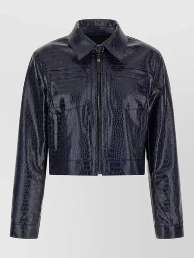 Pinko Crocodile Effect Cropped Single Breasted Coat In Blue