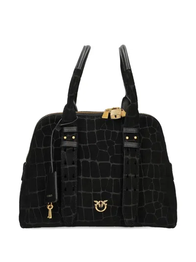 Pinko Crocodile-effect Padlock Tote Bag In Black