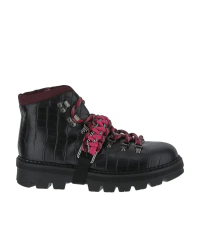 Pinko Crocodile-embossed Climbing Boots In Black