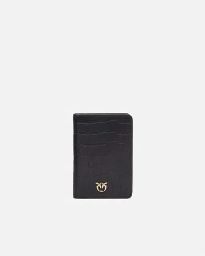Pinko Crocodile Print Leather Passport Holder  Galleria. In Black-light Gold