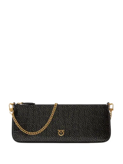 Pinko Crocodile-effect Studded Clutch Bag In Black