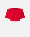 Pinko Short-sleeved Crop Top With Padded Shoulders In Salsa Red