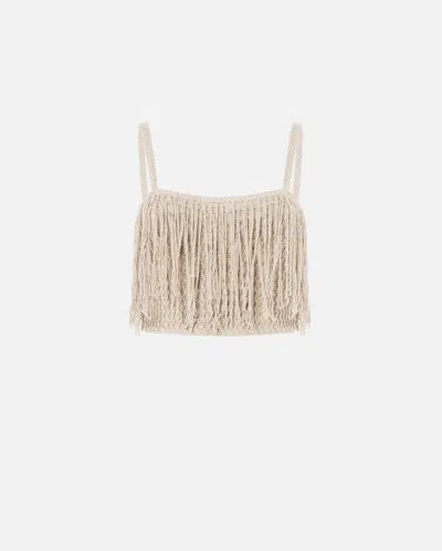 Pinko - Crop Top In Knit With Fringes - S In Neutral