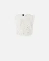 Pinko Crop Top With Openwork Embroidery And Crystals In Bianco-biancaneve