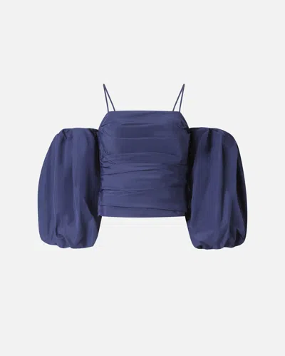 Pinko Crop Top With Puff Sleeves In Blue