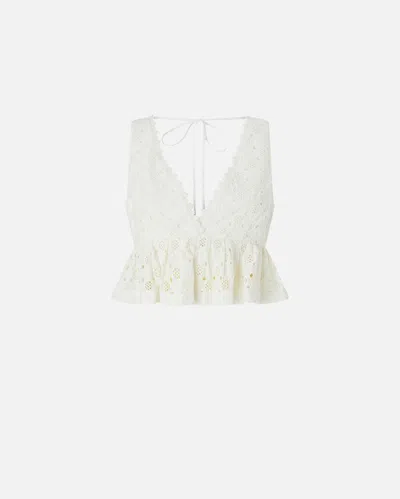 Pinko Kiersten Top Eyelet Lace Peplum Sleeveless In White