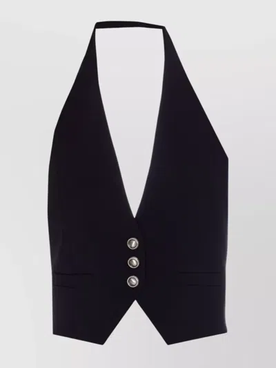 Pinko Crop V-neck Halterneck Sleeveless Tailored Vest In Black