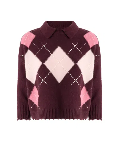 PINKO CROPPED ARGYLE PATTERN POLO SHIRT